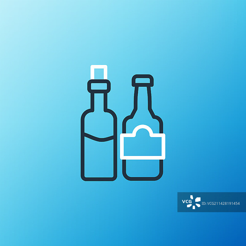 蓝色背景线条威士忌酒瓶图标图片素材