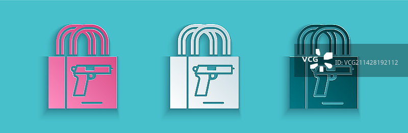 蓝色背景上的剪纸手枪购买图标图片素材