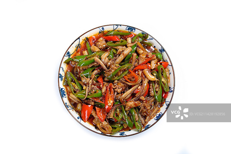 香辣美味下酒菜辣椒炒鱿鱼须图片素材