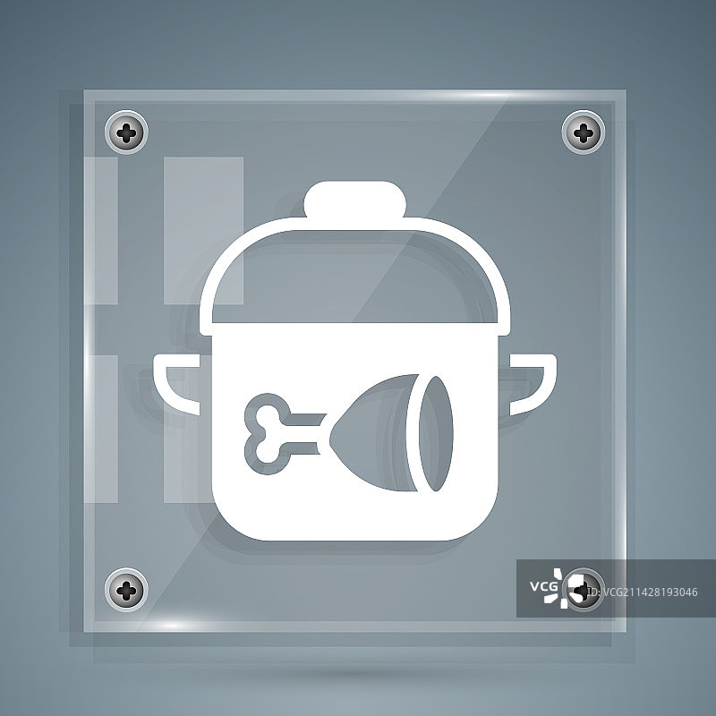 孤立在背景上的白色烹饪锅和鸡腿图标图片素材