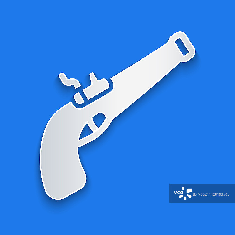 蓝色背景上的剪纸复古手枪图标图片素材