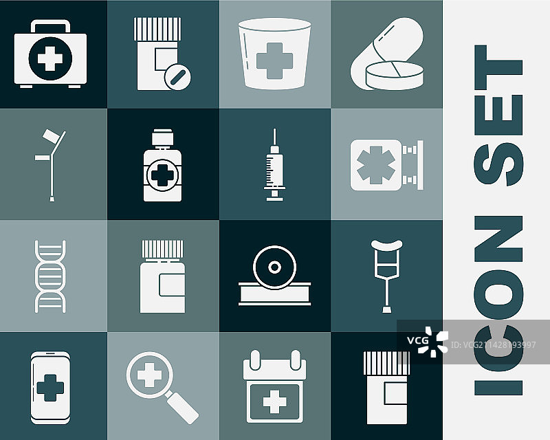 药瓶拐杖医疗套装图片素材