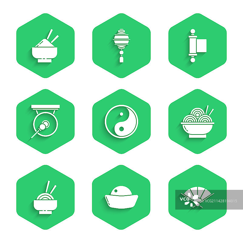 阴阳图案：寿司、纸、中式折扇图片素材