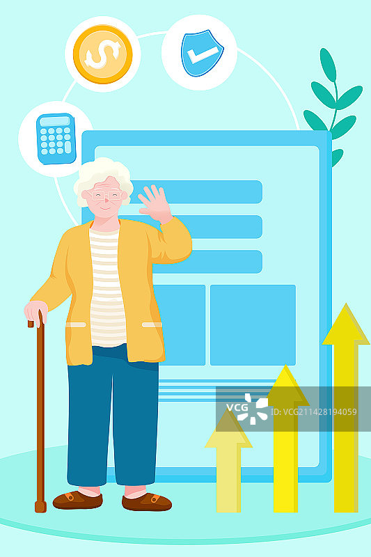 卡通医疗健康医保老年人保险退休养老金概念插画图片素材