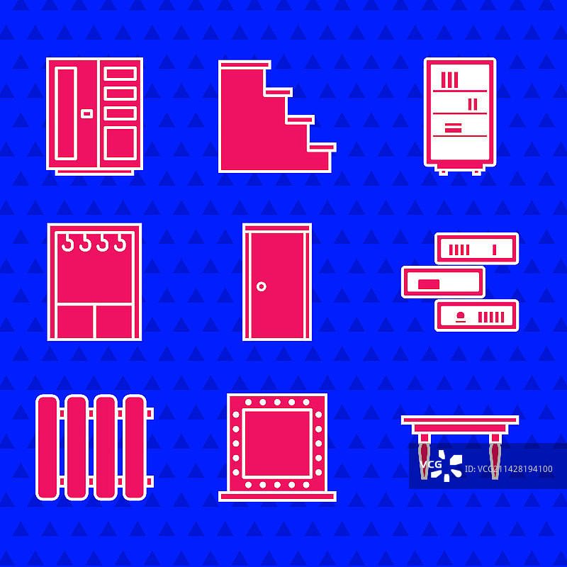 紧闭的门、带灯化妆镜、木制素材图片素材