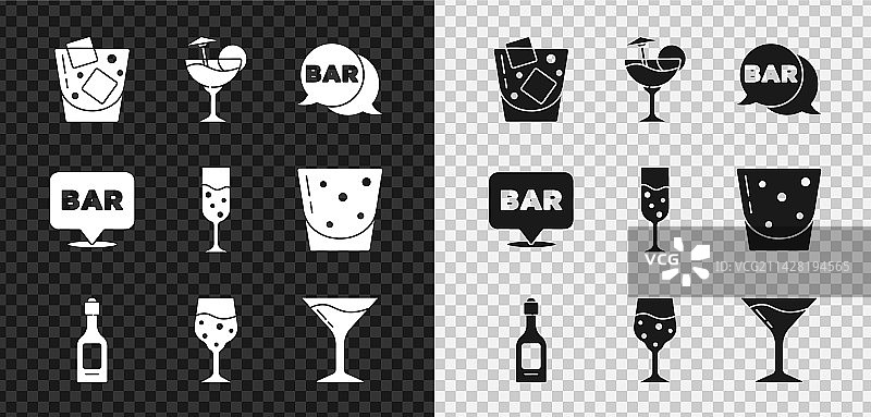 威士忌酒杯、鸡尾酒与街边标牌图片素材