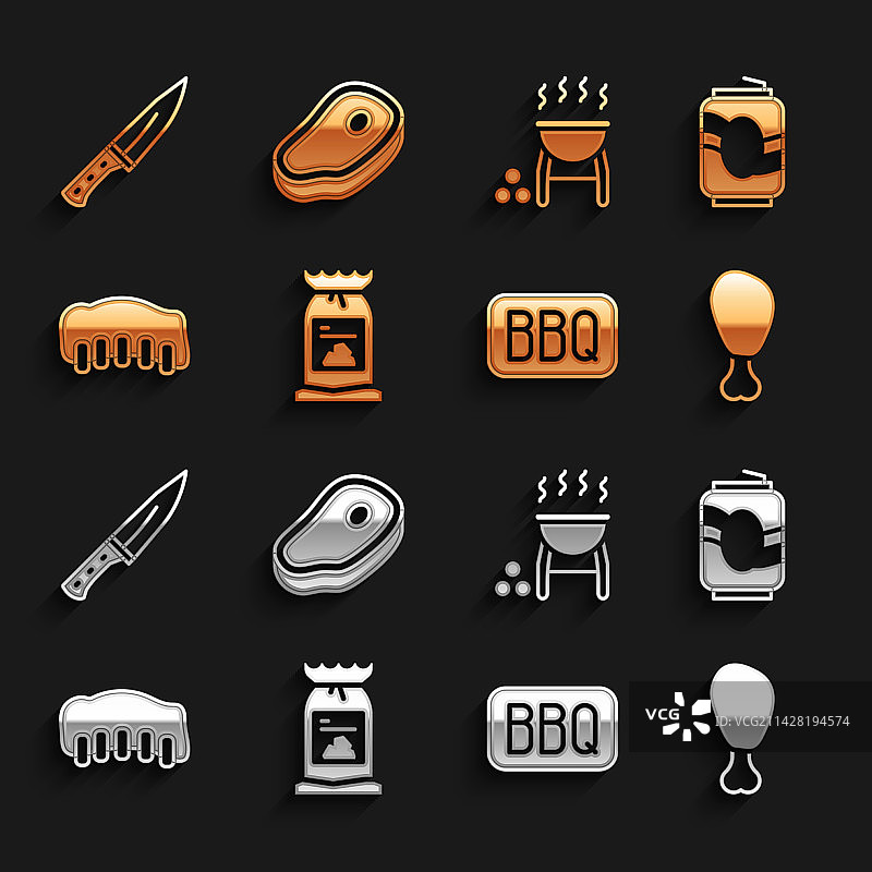 烧烤、煤炭袋、苏打罐、鸡腿套装图片素材