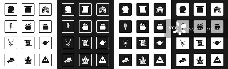 马戏团帐篷、巫婆大锅和魔法剑图片素材