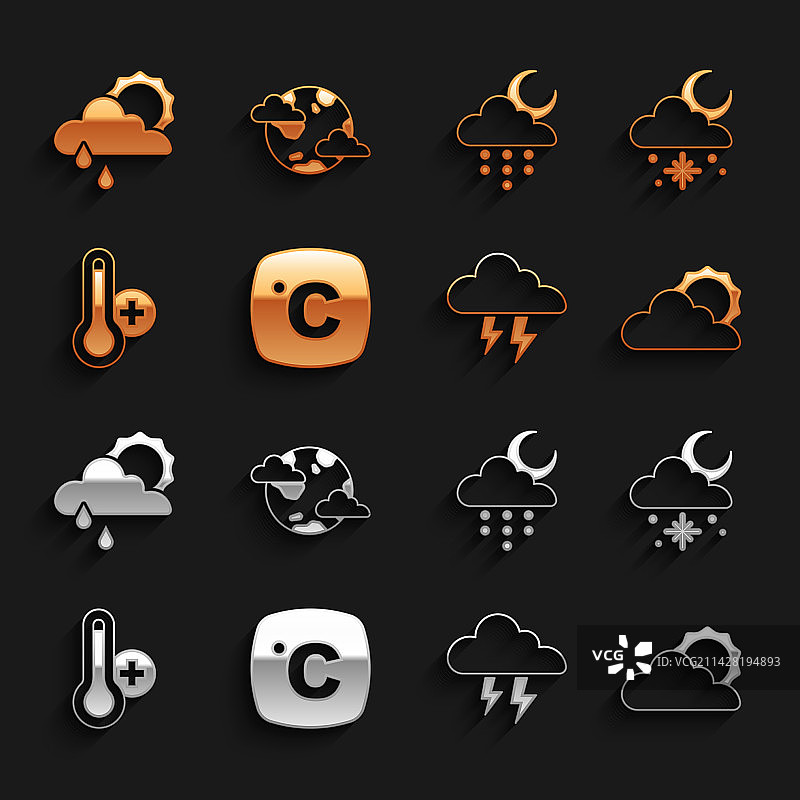 摄氏度计、雪、太阳及天气云图标集图片素材