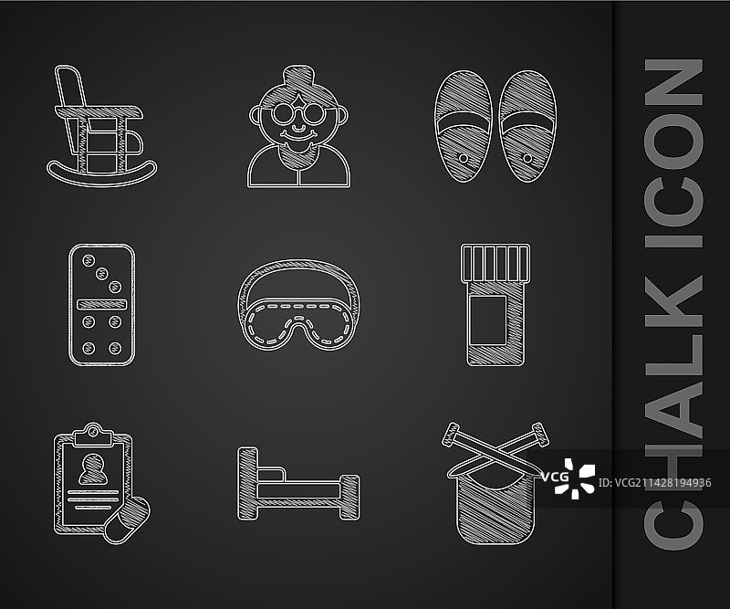 睡眠眼罩、床、针织品和药瓶套装图片素材