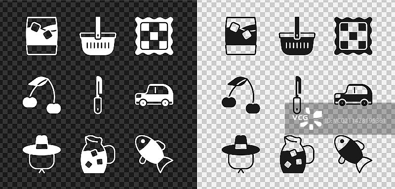 冰镇威士忌野餐篮玻璃杯套装图片素材