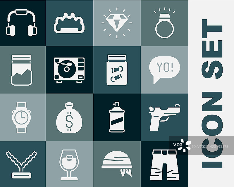 喇叭裤、手枪和俚语字母图片素材