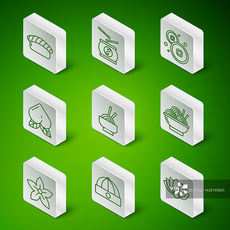 荷花、中国风帽子、寿司亚洲美食线路设置图片素材