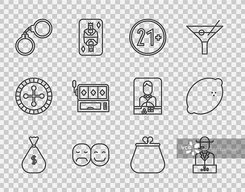 钱袋扑克牌玩家21点线条图片素材