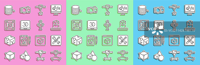 等距立方体设置汽车3D打印机线条合集图片素材