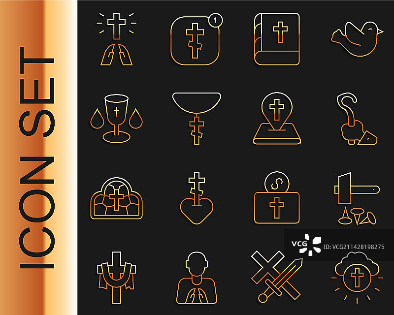 宗教十字架圆形线性图标图片素材