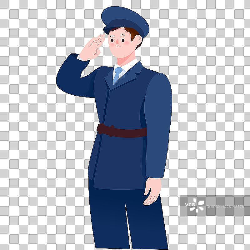 卡通敬礼的警察制服平面矢量图图片素材