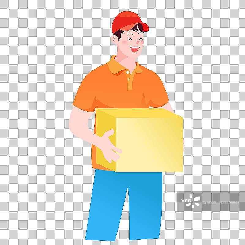 卡通矢量插图戴着帽子的快递员递送包裹图片素材