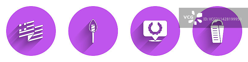 希腊国旗、火炬火焰与月桂叶组合图片素材