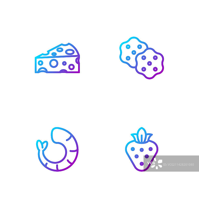 线条：草莓、虾、奶酪与饼干图片素材