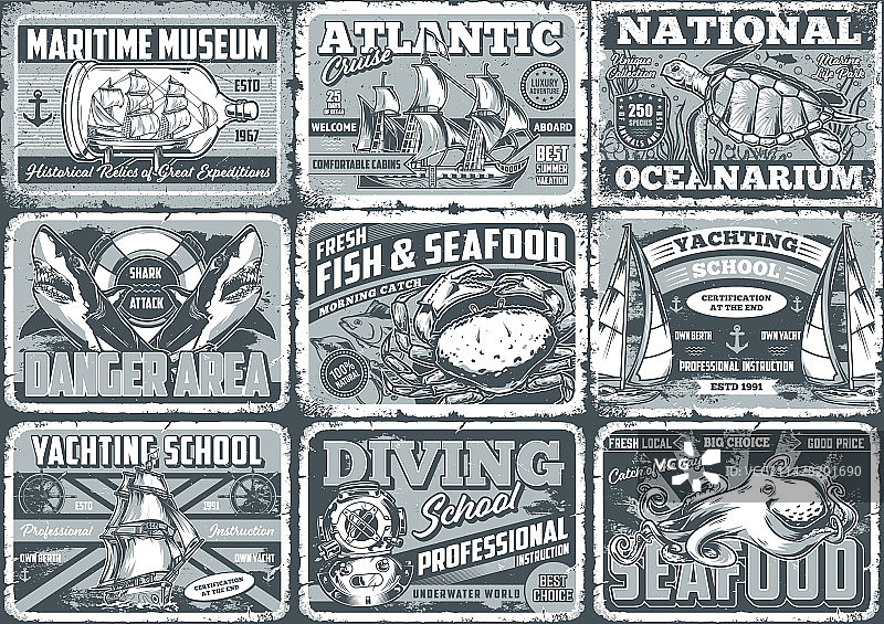 海洋世界单色宣传单套装图片素材