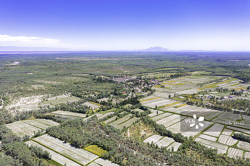 航拍新疆戈壁滩上的农田图片素材