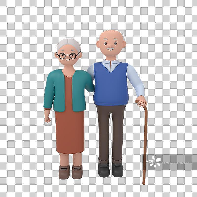 3d渲染两位老人插画图片素材