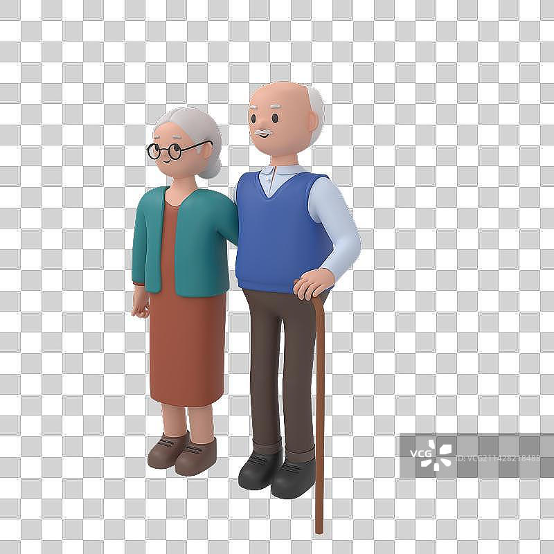 3d渲染两位老人插画图片素材