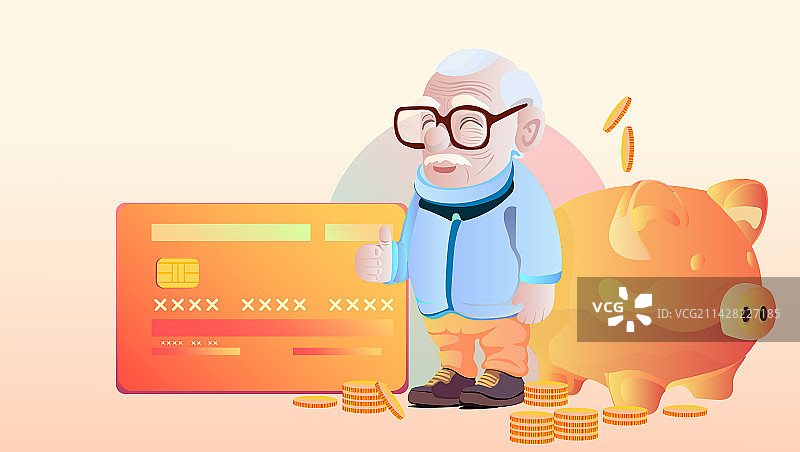 老人领取养老金的插画图片素材
