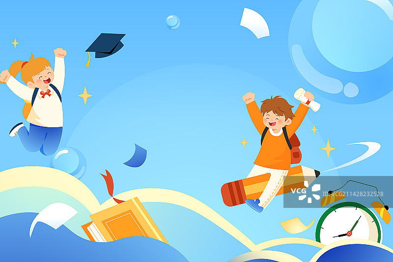 卡通儿童节亲子学生升学少儿学前教育小学读书伴读新学期开学季兴趣爱好辅导课程教培渐变矢量插画图片素材