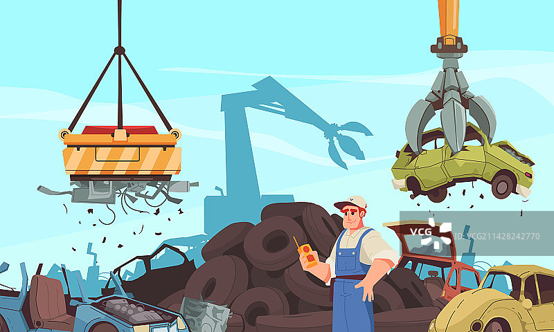 卡通汽车垃圾场图片素材