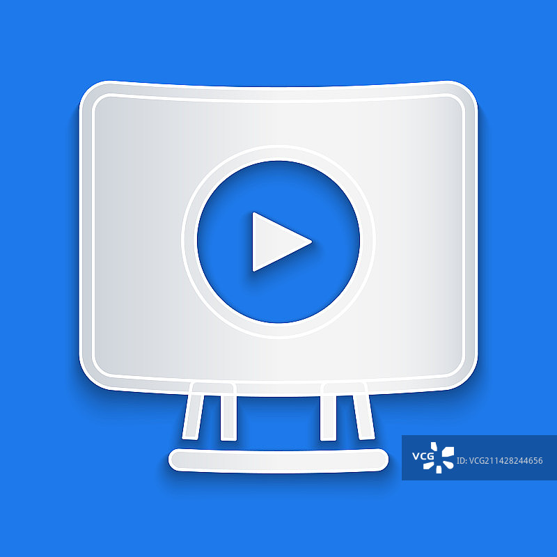 蓝色背景上的在线播放视频剪纸图标图片素材