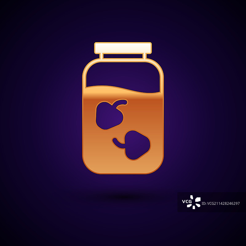 黑色背景上的金色草莓酱罐子图标图片素材