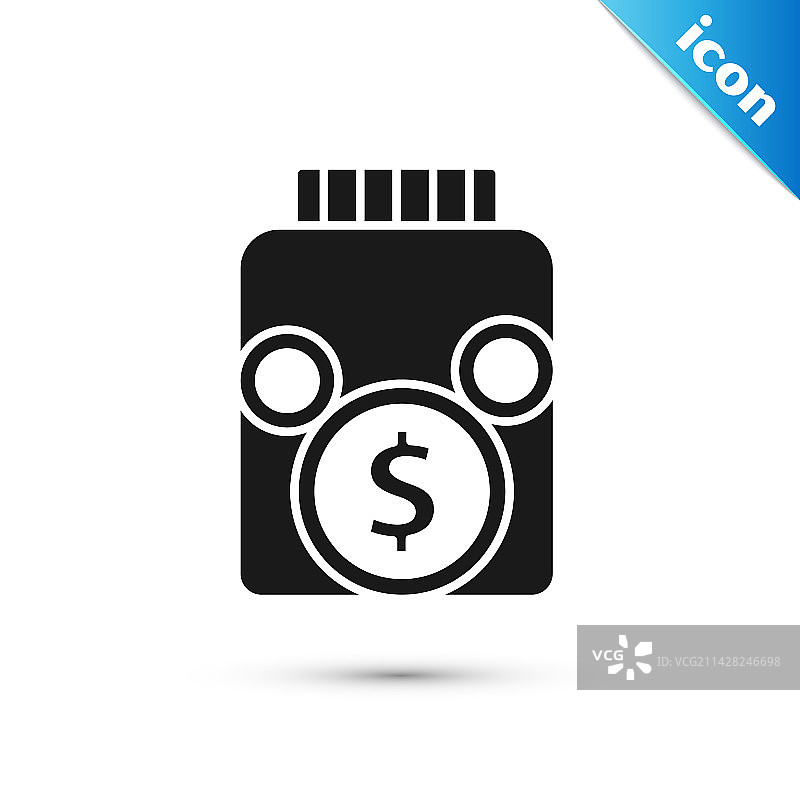 灰色玻璃储蓄罐和硬币图标图片素材