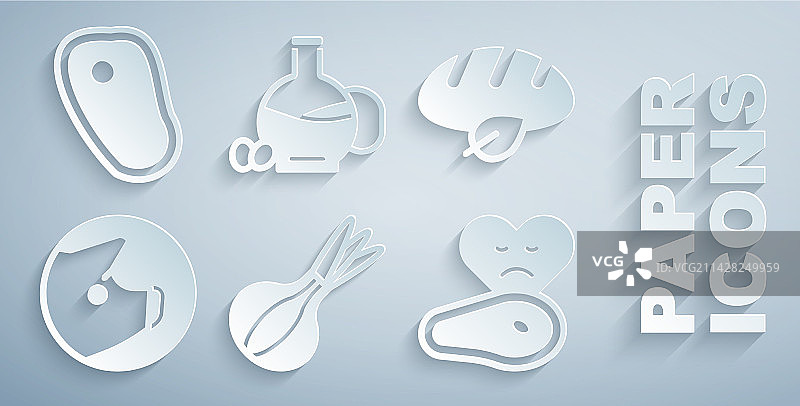 洋葱、纯素面包、猪排和牛排图片素材