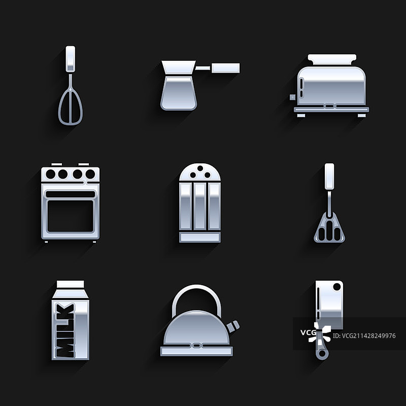 盐罐、手柄水壶与切肉刀具套装图片素材