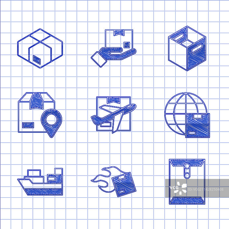 飞机、纸板箱、纸箱、信封图片素材