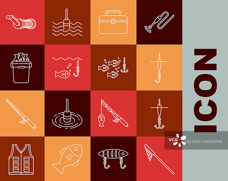 钓鱼网鱼钩和浮动箱图片素材