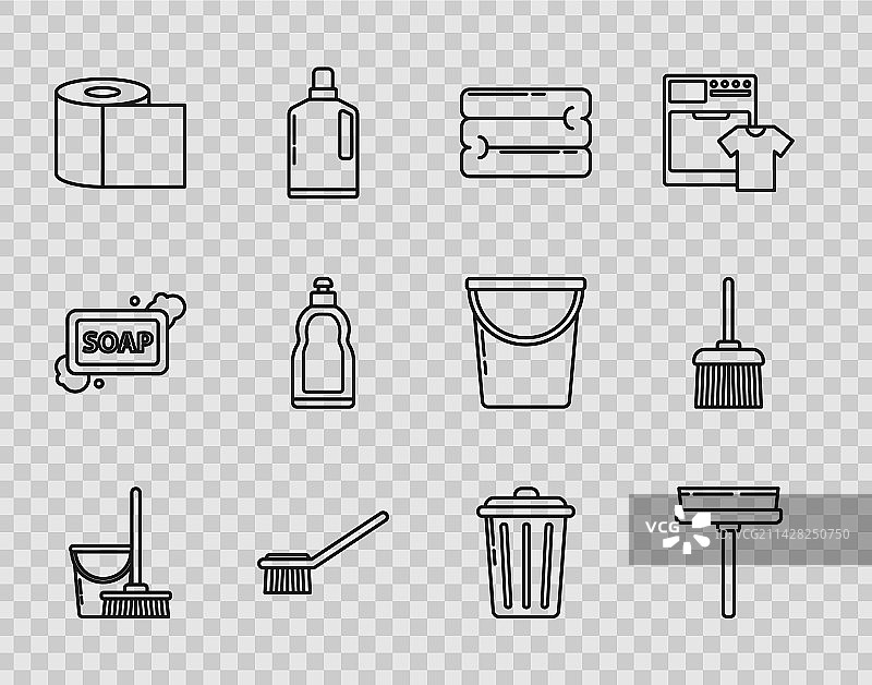 拖把水桶刮刀清洁器线条图片素材