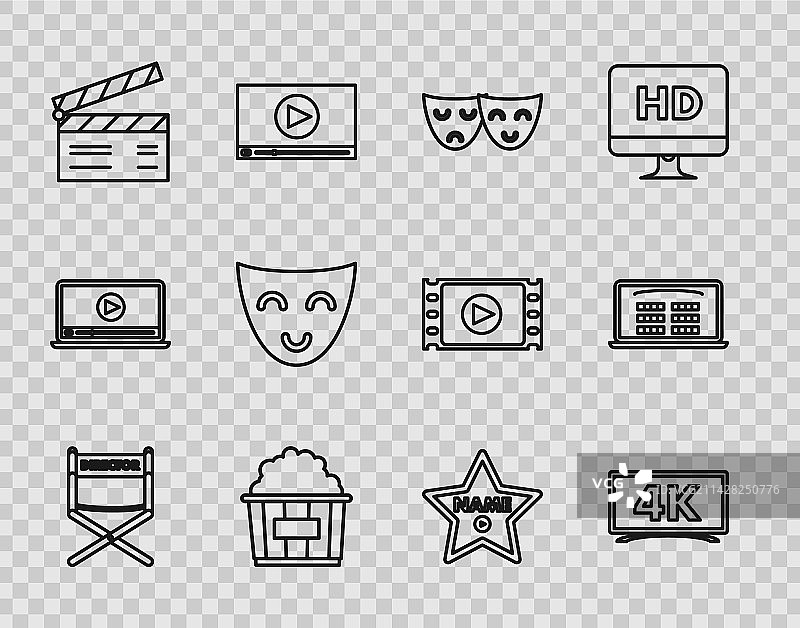 导演椅爆米花线条设计图片素材