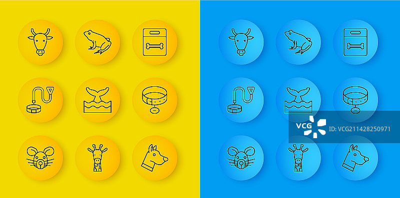 老鼠头项圈姓名标签鲸鱼图标集图片素材