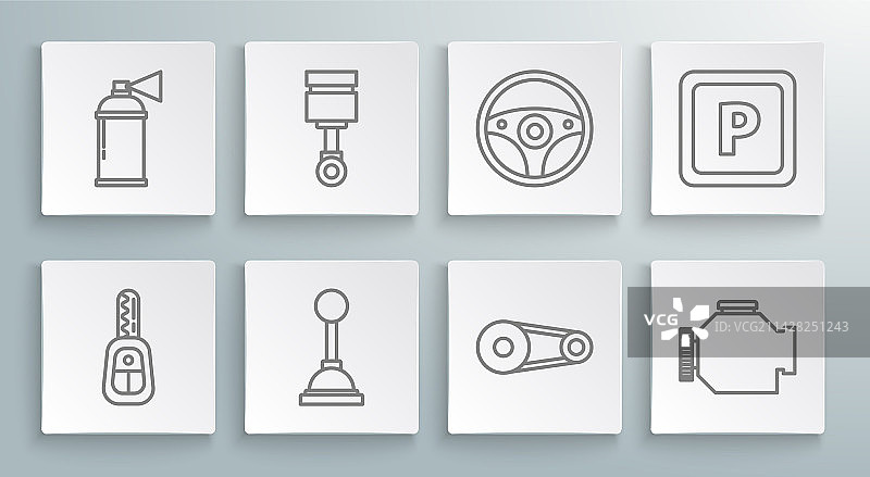 带遥控器的汽车钥匙引擎活塞齿轮线条图片素材