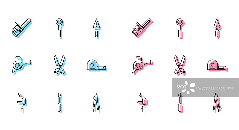 手绘线条电钻螺丝刀电锯图片素材