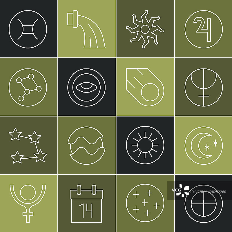 地球仪、月亮、星星和海王星线条图片素材