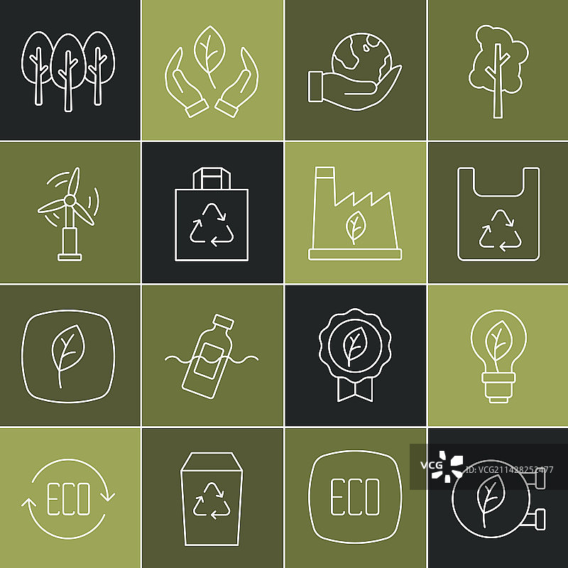 带树叶购物灯泡的环保商店线条设计图片素材