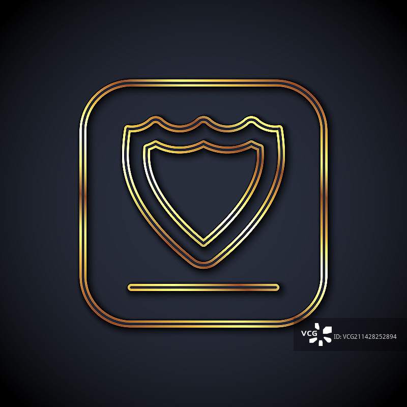 金色线条盾牌图标，黑色背景图片素材