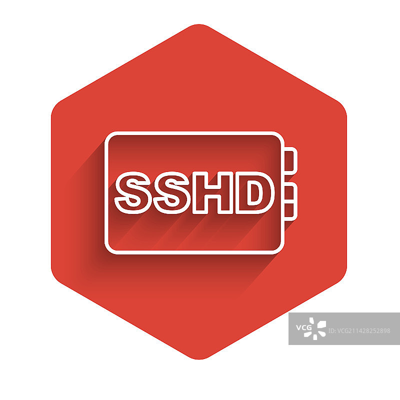 长阴影隔离的白色SSHD卡图标图片素材