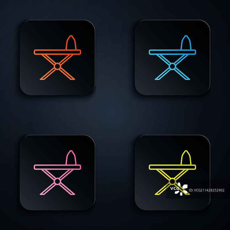 彩色霓虹灯电熨斗和熨衣板图片素材