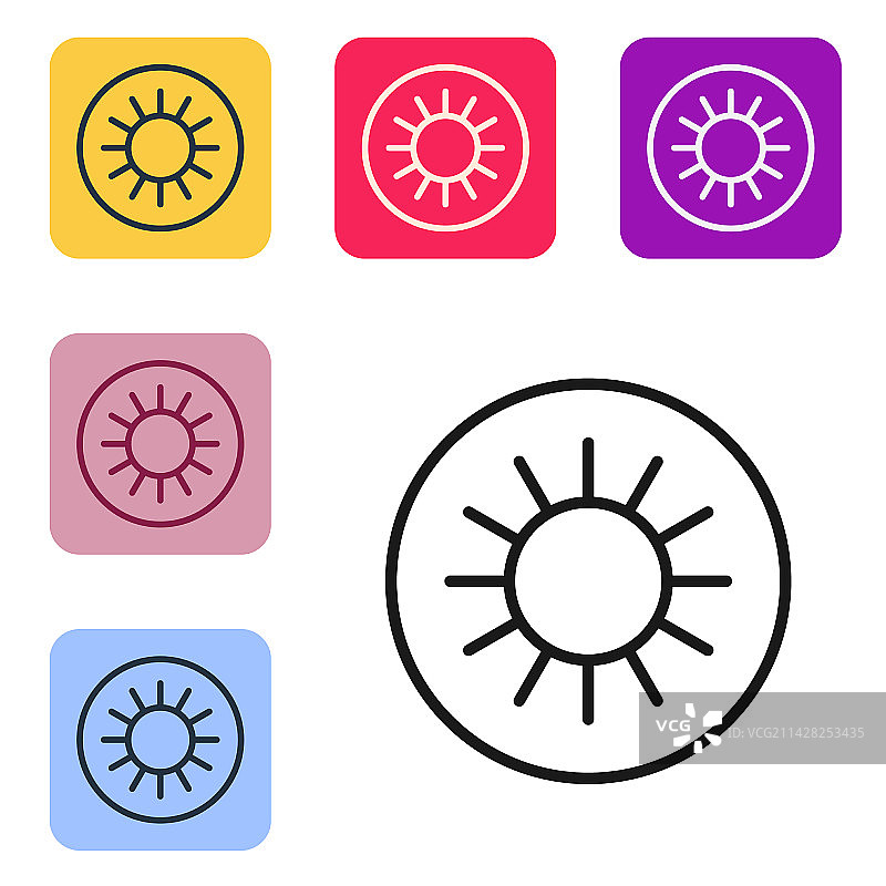 白色背景上的黑色线条太阳图标图片素材