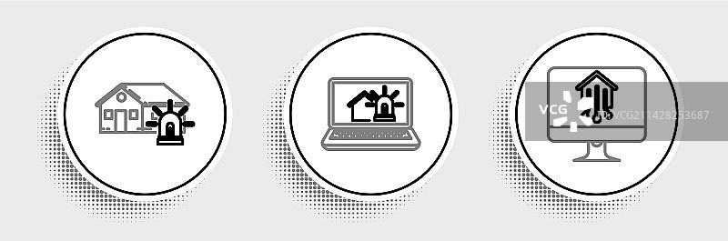 带智能家居系统的电脑显示器线性组合图片素材